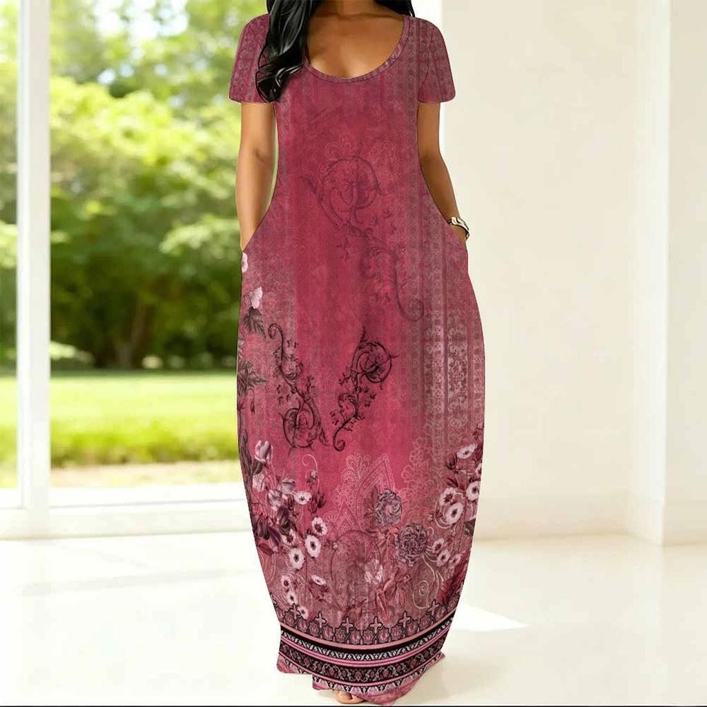 Casual Women Oversized Dress Crew Neck Short Sleeve Clothes Lightweight For Home And Outdoor Daily Use