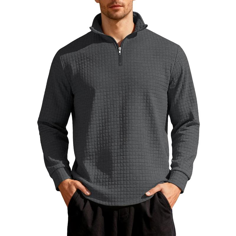 

Loose Fit Half Zipper Sweatshirt Men s Autumn Winter American Business Casual Flannel Square Grid Collar Sweater XXXL темно-сірий колір