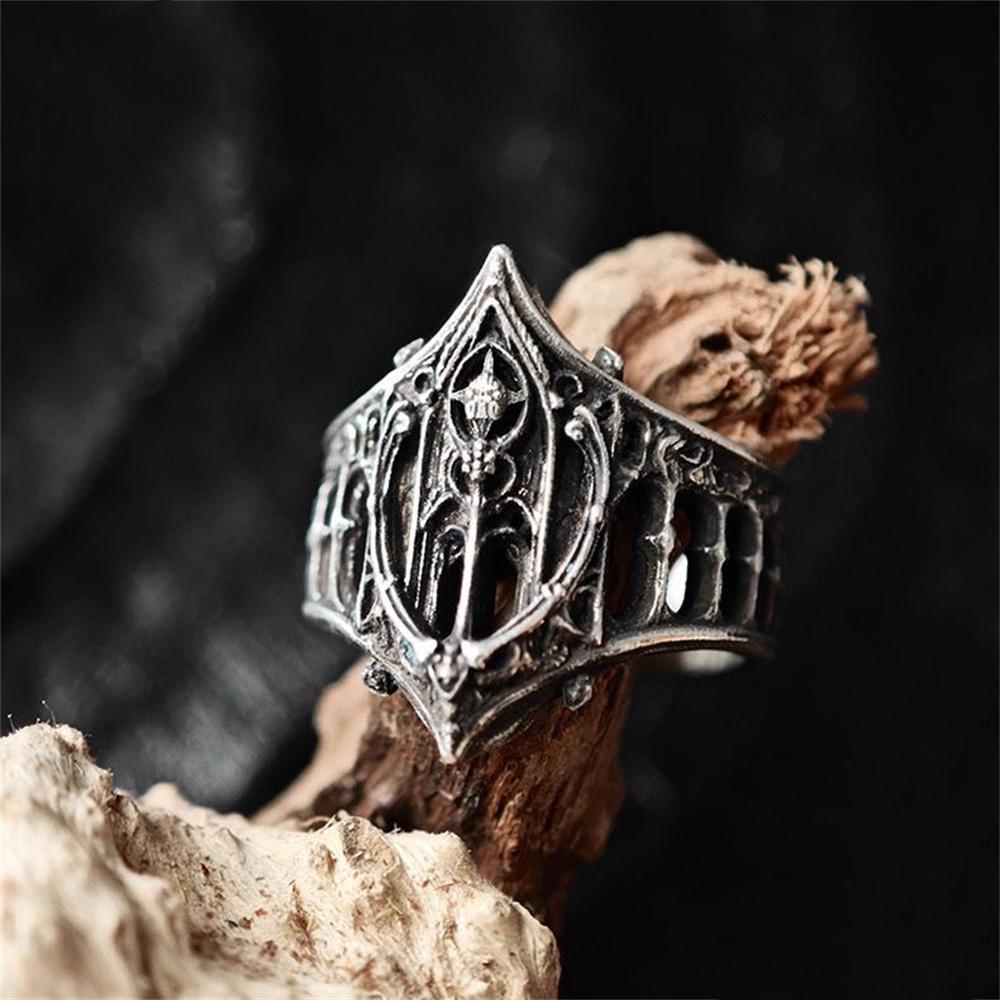 

New Halloween Classical Gothic Charm Ring Dream Gallery Gothic Architecture Retro Ring Fashion Creative Festival Gift Wholesale resizable серебряный