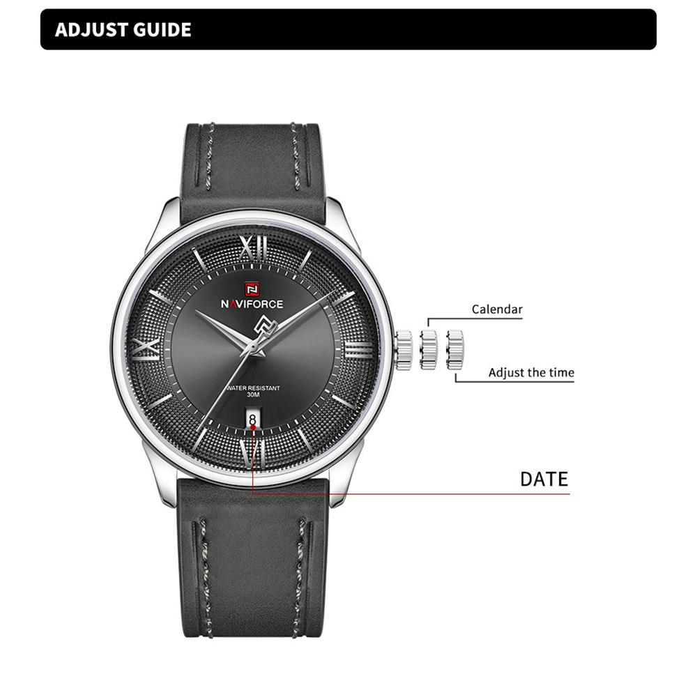 Naviforce Original Men Simple Quartz Watch Genuine Leather Strap 30m Waterproof Calendar Daily Casual Men Watch Gift NF9272L