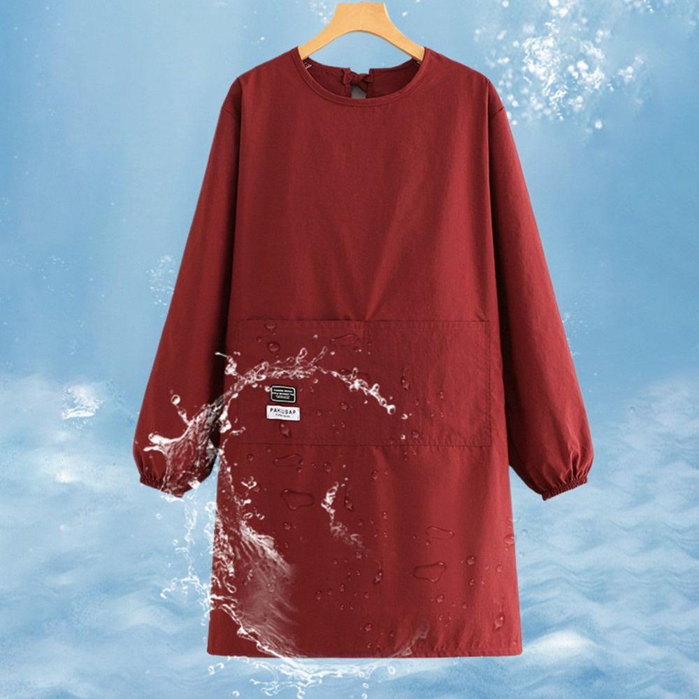 Solid color Kitchen Apron Long Sleeve Waterproof Coffee House Aprons Breathable Cross Back Catering Work Clothes