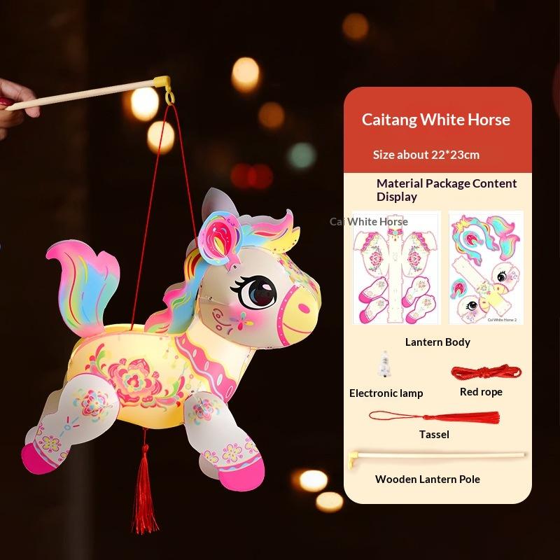 Cartoon Pony Pattern Lantern Handmade Diy Material Bag Spring Festival Lantern Glowing Handheld Lantern  Year Decorations