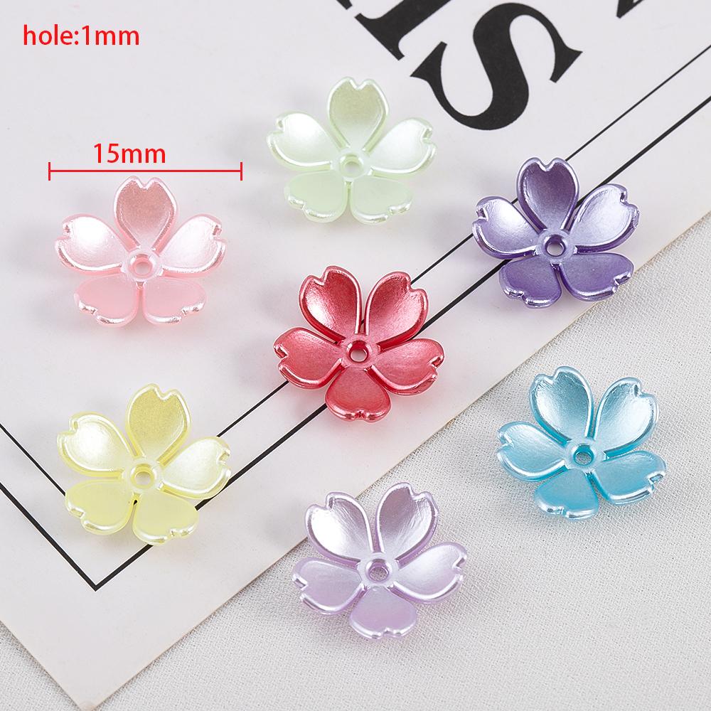 

100pcs 50pcs 15mm Colorful ABS Flowers Imitation Pearl Material Loose Beads Caps DIY Bracelets Necklaces Jewelry Making Supplies 50pcs