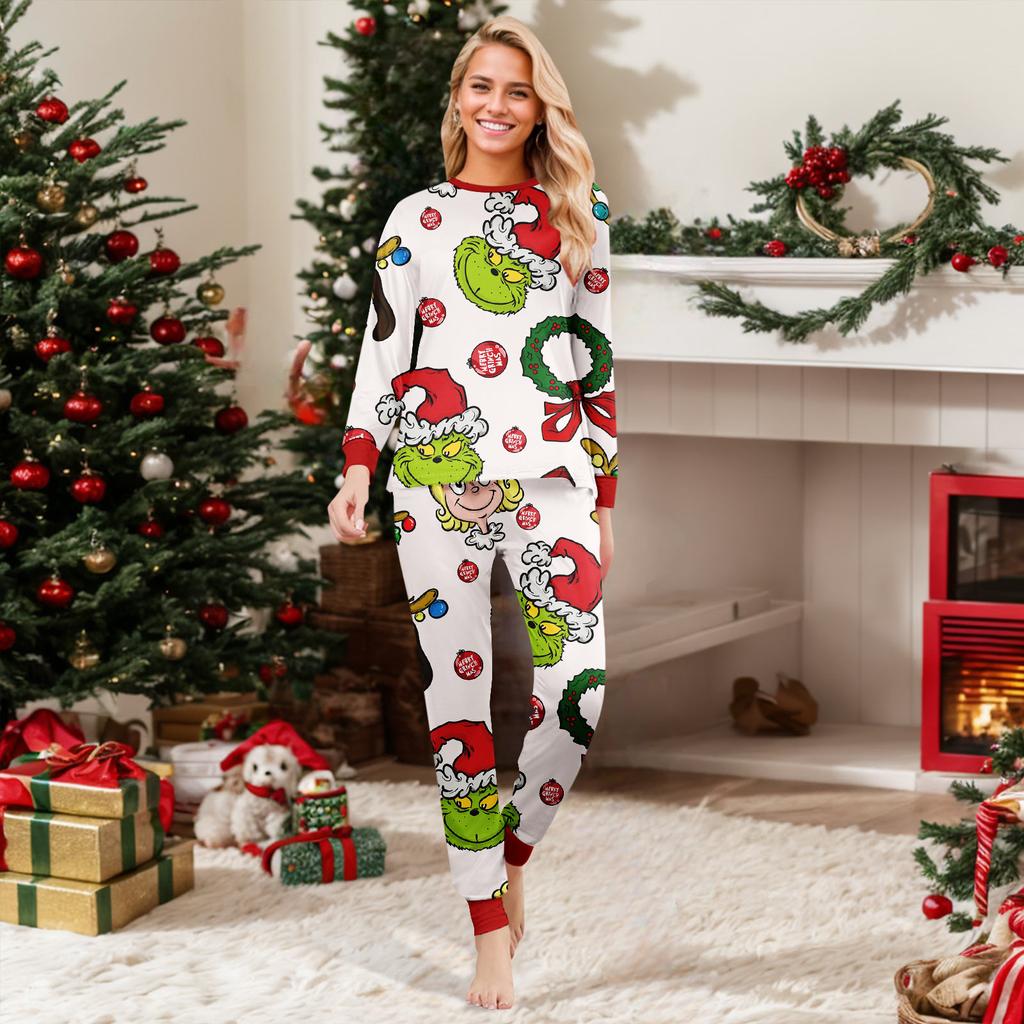 Christmas Print Cute Family Set Pajamas, Home Clothes, Family Set Long Sleeve Top Pants Set