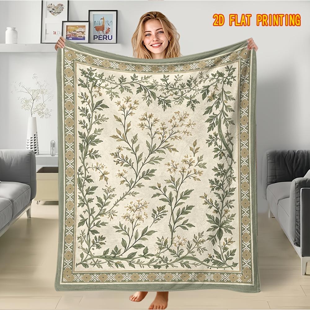 Sage Plant Bohemian Flannel Blanket for Autumn/Winter, Creative Digital Print Blanket, Soft and Skin-Friendly Fabric, Soft and Comfortable Sofa Blanke