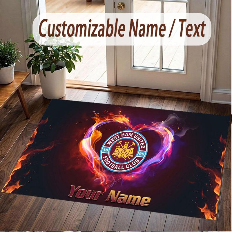 Custom Rug West Ham United football Pattern Print Name Text Soft Non‑Slip Floor Carpet for Home Indoor Decoration
