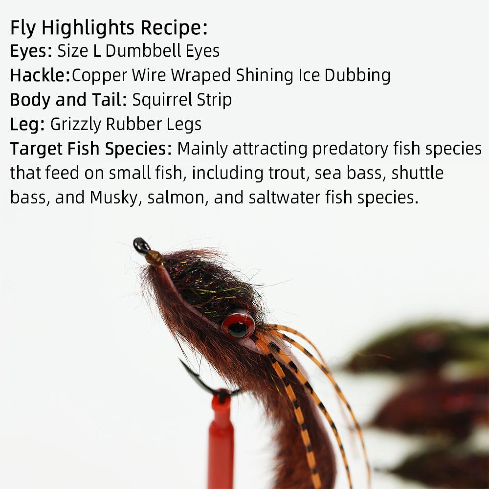 2pcs Fishing Streamer Fly for Trout Bass - Bottom Search Loach Lure with Dumbbell Eyes, Squirrel Tail,for Freshwater Saltwater
