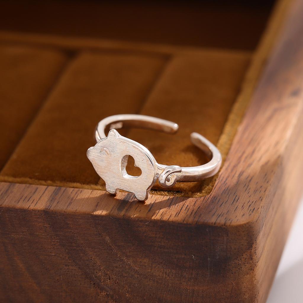 Personality Creative Popular Exquisite 925 Sterling Silver Jewelry Pull Fresh Joints Pig Animal Accessories Opening Rings  R269