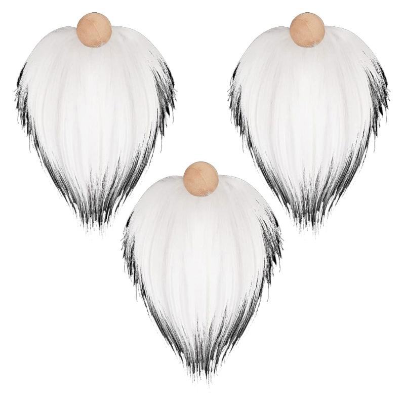 3pcs Faux Fur Beard with Wooden Beads Set DIY Handmade Crafts Supplies for Christmas Gnome Dwarf Costume Party Supplies 55KF