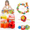 Wooden Toy 4-in-1 Fishing Game Stacking Blocks Lacing Beads Pattern Shape Matching Toys for Toddlers Kids