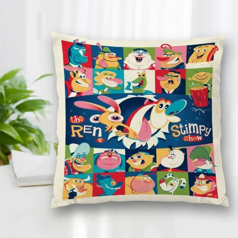 Hot Sale Custom Decorative Pillowcase Ren and Stimpy Cartoon Square Zippered Pillow Cover Best Nice Gift 40x40cm