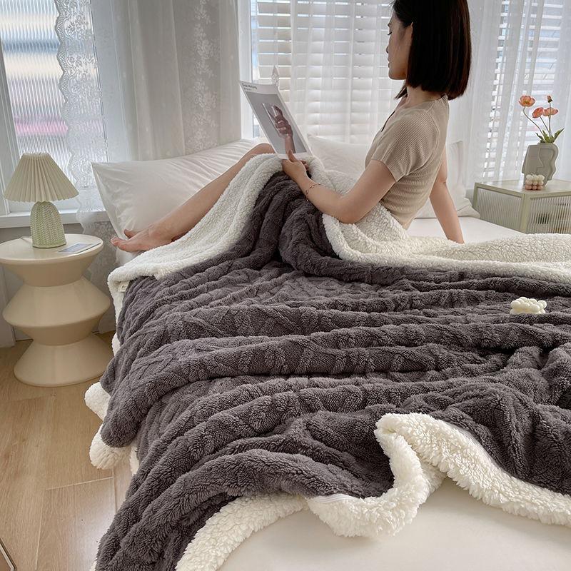 Winter Blanket Thickened Warm Lamb Wool Leisure Blanket Home Warm Thick Soft Bed Cover Knee for Office Sofa Microfiber Bedding