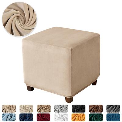 1PC Stretch Square Ottoman Stool Covers Super Soft Velvet Stool Cover Elastic All-inclusive Footrest Slipcovers for Living Room