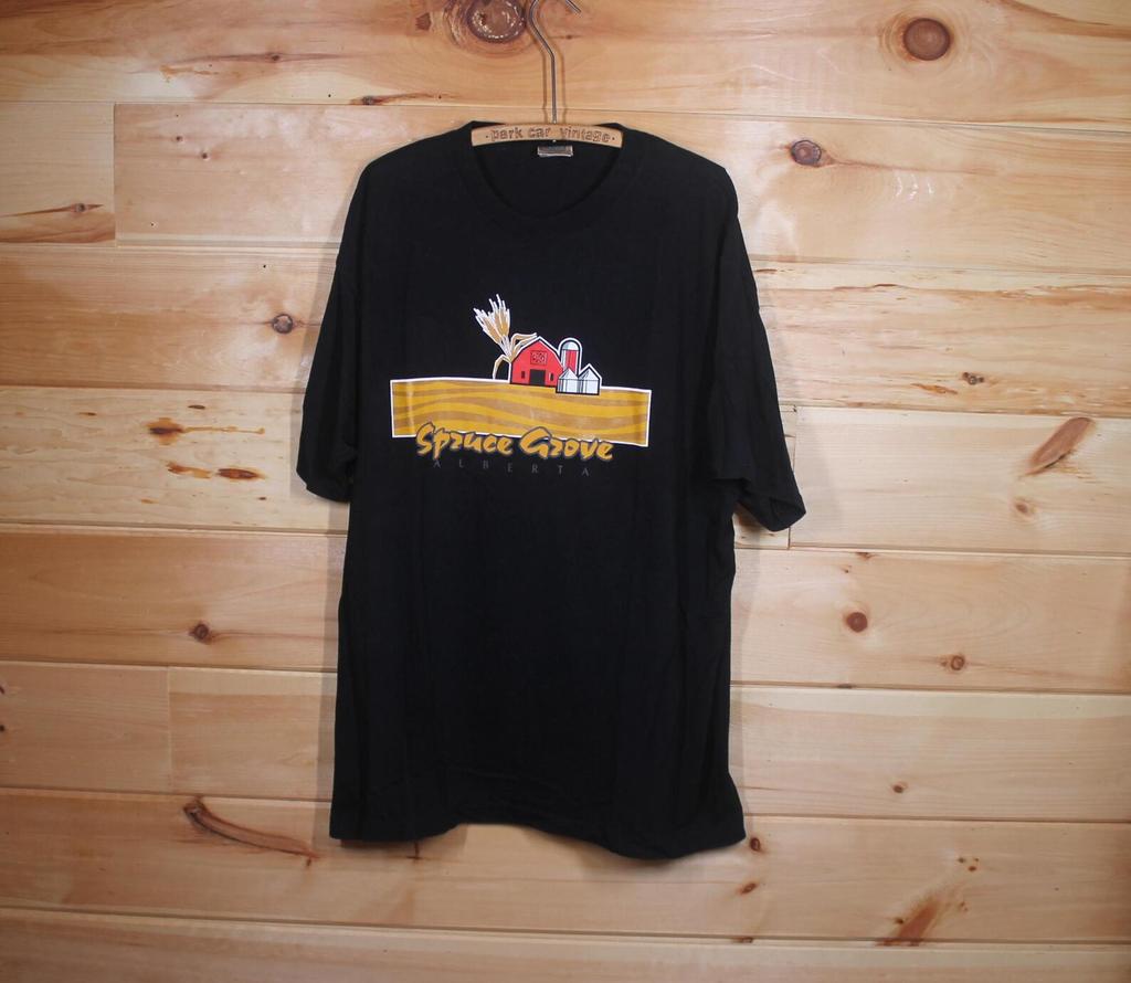 Vintage Alberta Canada Farm Spruce Grove Black Single Stitch T-Shirt Adult Size XXL