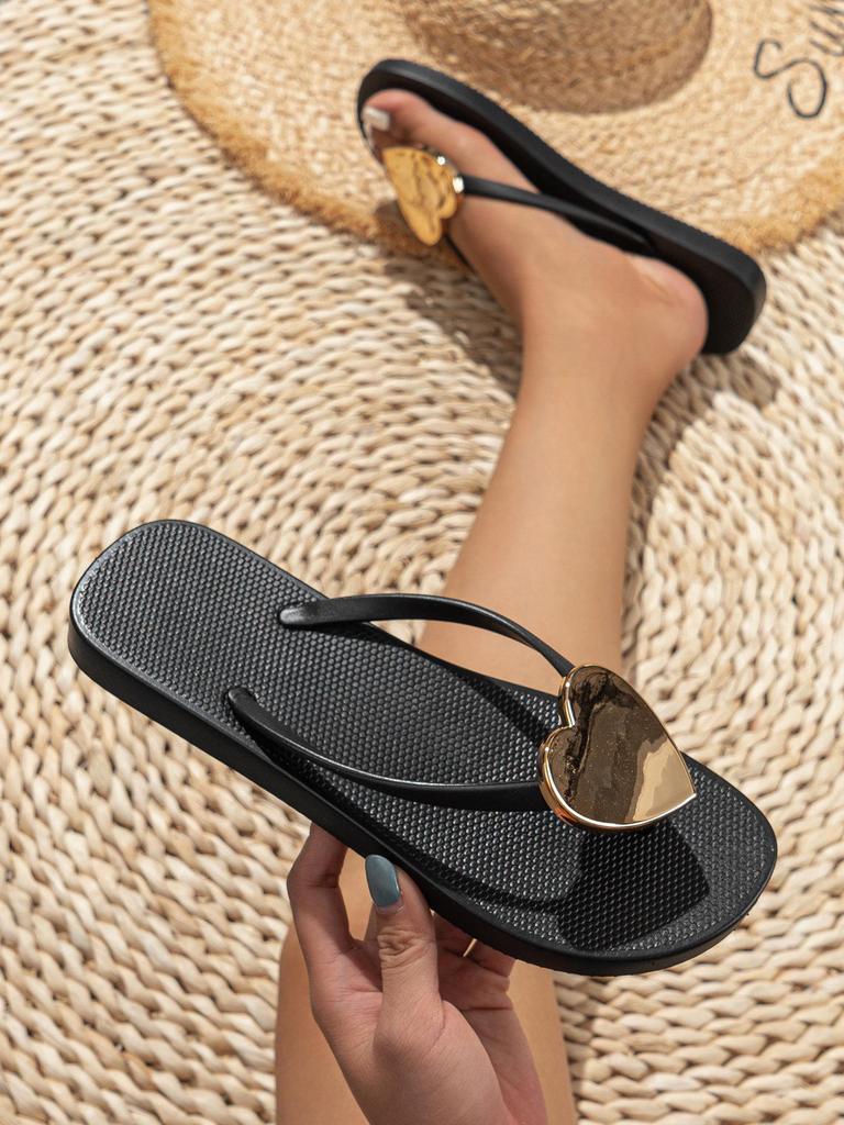 Heart-Shaped Flip-Flops: PVC Breathable Soft Sole Women's Casual Holiday Slippers
