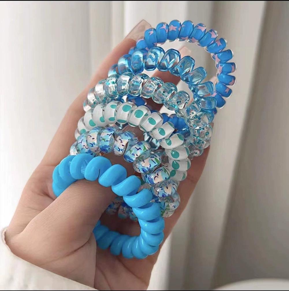 6pcs/set Gradient Telephone Wire Hair Tie Seamless Versatile Translucent Rubber Band Headwear Hair Accessories for Women