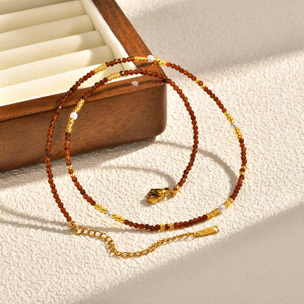 Boho Colorful Rice Beads Choker Necklace for Women, Stainless Steel Clavicle Chain Imitation Pearl Charm Handmade Jewelry