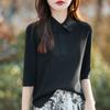 Classic Style Polo Collar Ice Silk Sweater Spring and Summer Updated Versatile Short-sleeved Womens T-shirt Lapel Top