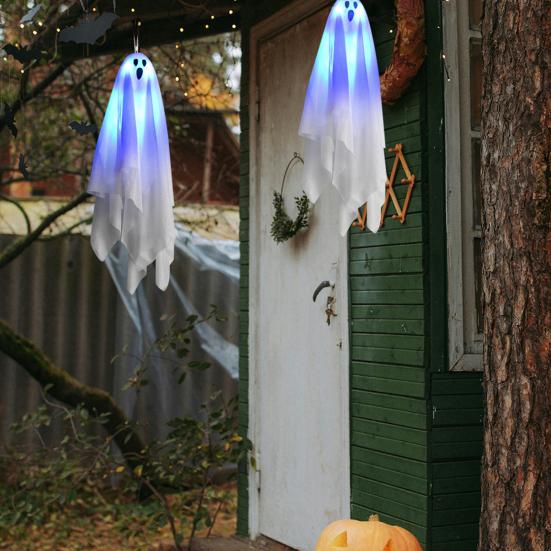 Yousheng Halloweenská závěsná dekorace duch Dynamický hororový efekt Snadná instalace Svítící závěsný duch Vnitřní venkovní ozdoba