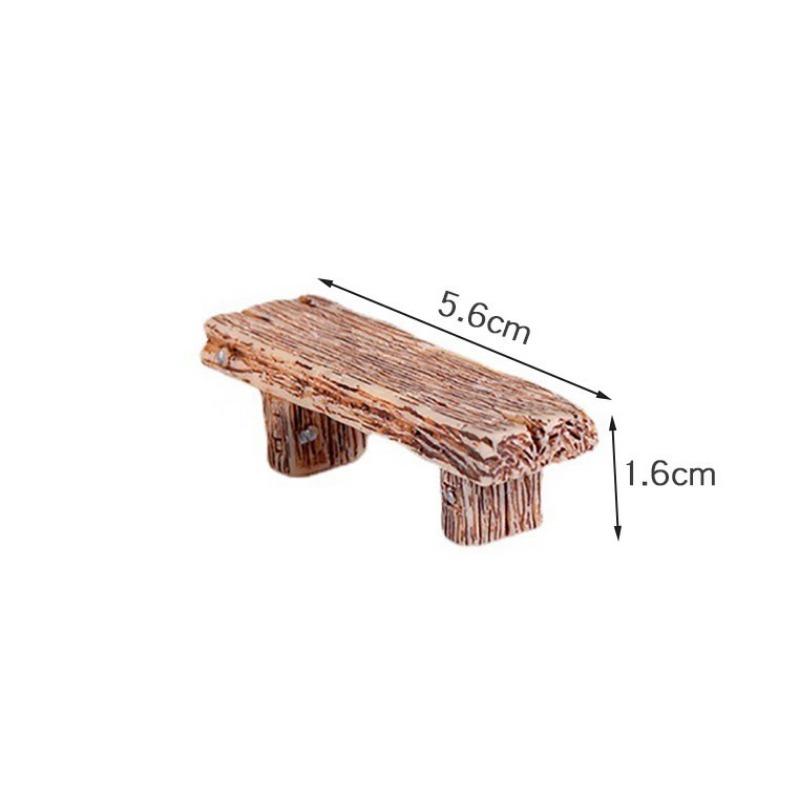 Mini Imitation Solid Wood Tables and Chairs Micro Landscaping Resin Square Wooden Tables Chairs Benches Miniature Ornaments