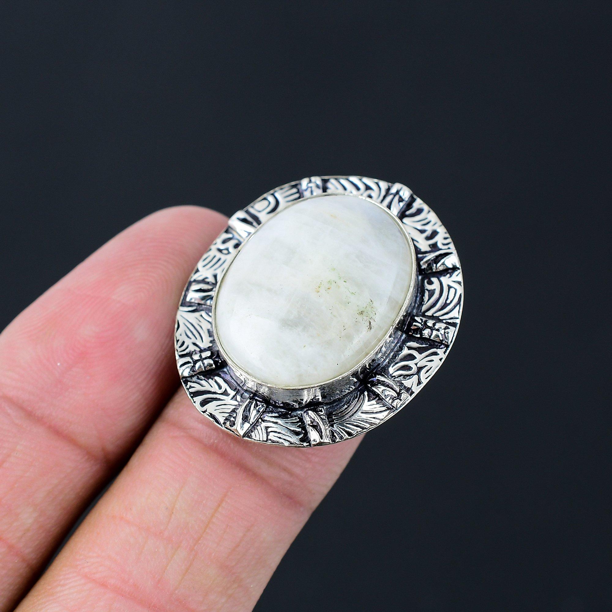 

Natural Rainbow Moonstone Gemstone Promise White Ring Size 6.5 925 Silver 6.5
