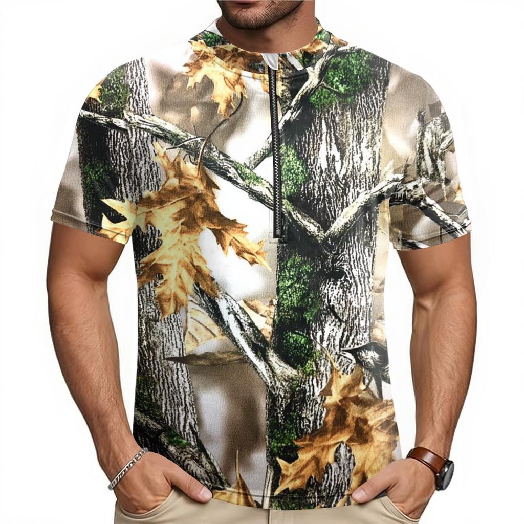 Men's Short Sleeve Cycling Jersey Half Zip Breathable Quick Dry Lightweight Round Neck Sports Shirt for Outdoor Activities