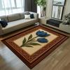 Tulip Flower Pattern Carpet Mat Rug Home Decoration Red Tulip Green Leaf Dark Green Background Floor Decor Living Room