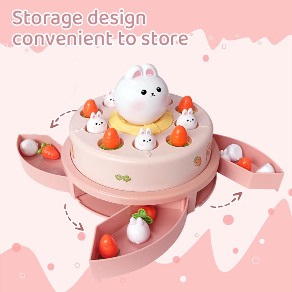 Electric Pop-up Turntable Toy with Music Cartoon Rotating Rabbit Catcher Toys with Nets Musical Launching Rotating Game Kids Toy