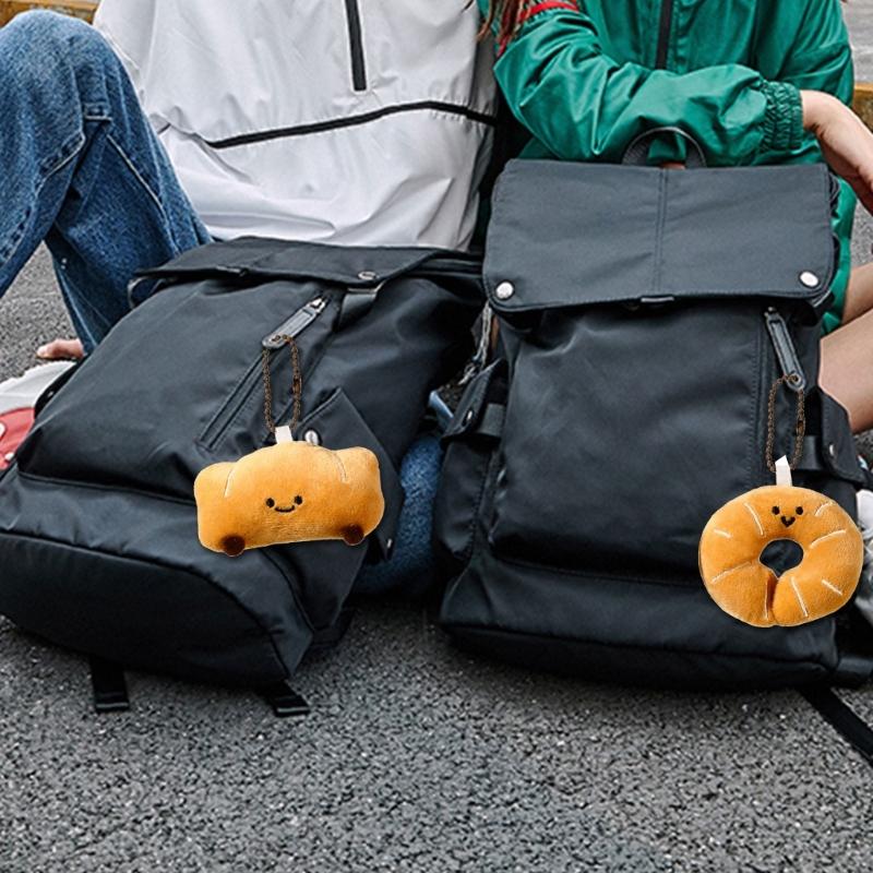 2Pcs Miniature Bread Plushie Keychain Portable Food Themed Bag Accessory Fun Stuffed Toy Bags Pendant for Student