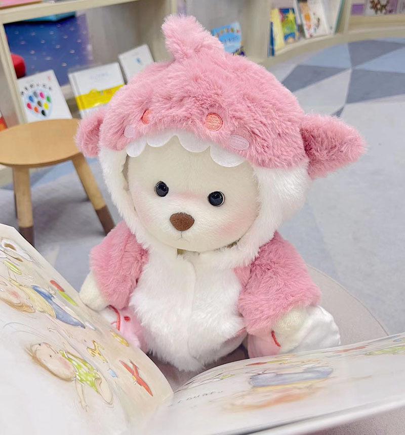 Medium Bear Outfit - Blue Pink Striped Carrot Overalls Set