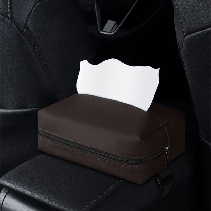 

Napa Leather Car Tissue Box Holder Back Seat Headrest Hanging Tissue Box Grey