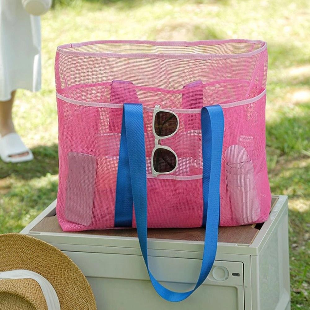 Foldable Hollow Tote Bag Large Capacity Swimming Handbag Portable Mesh Shoulder Bag Girls