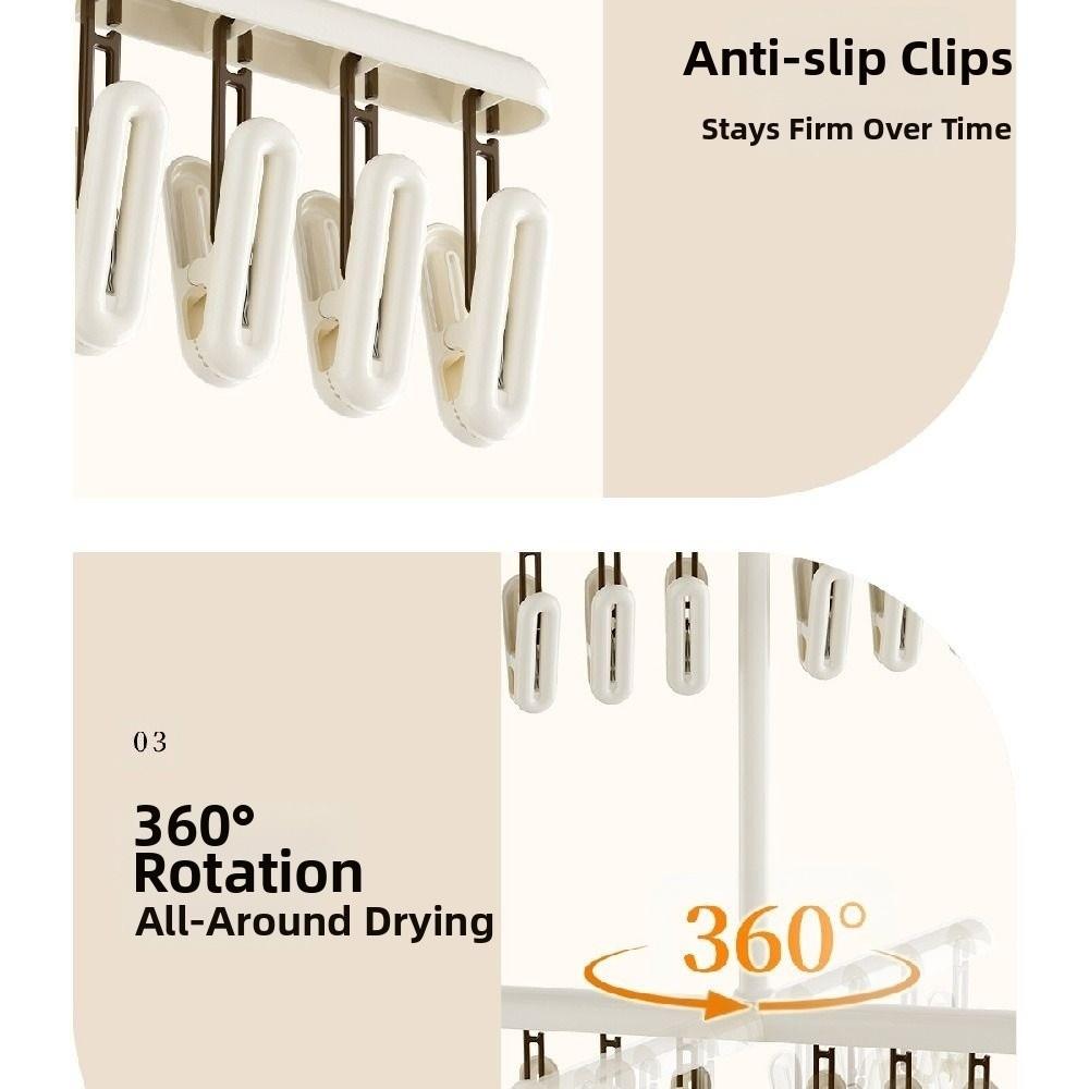 Portable Socks Drying Rack Detachable 16 Clips Rotatable Hook Hanger Space-saving Windproof Underwear Drying Clips Travel