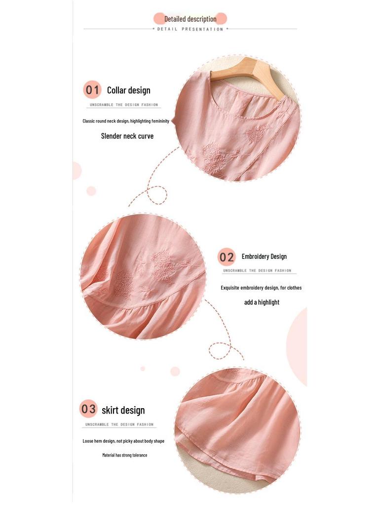 2023 Women's Literary Embroidery Cotton Linen Blouse - Summer Loose Pleated Pullover