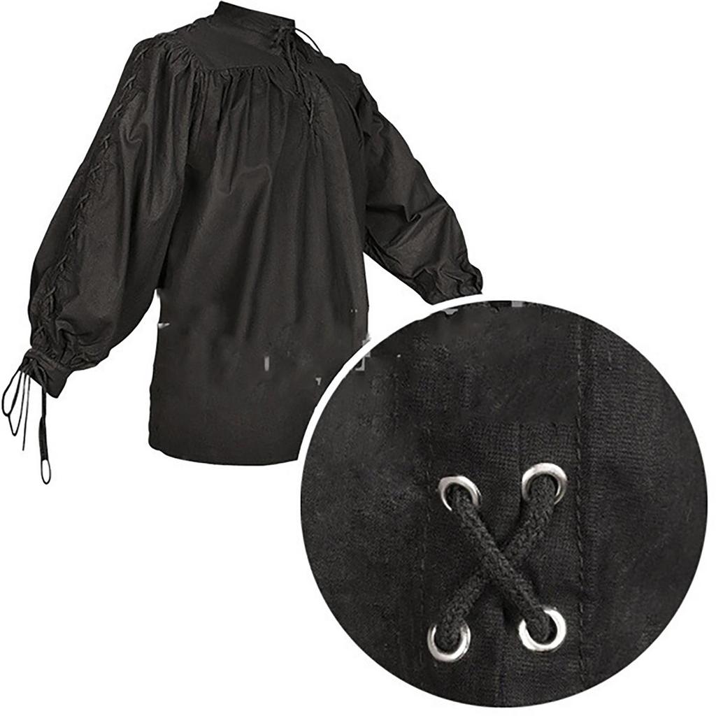 Halloween Men's Gothic Long Sleeve Tie Wide Loose Casual Color Shirt Top