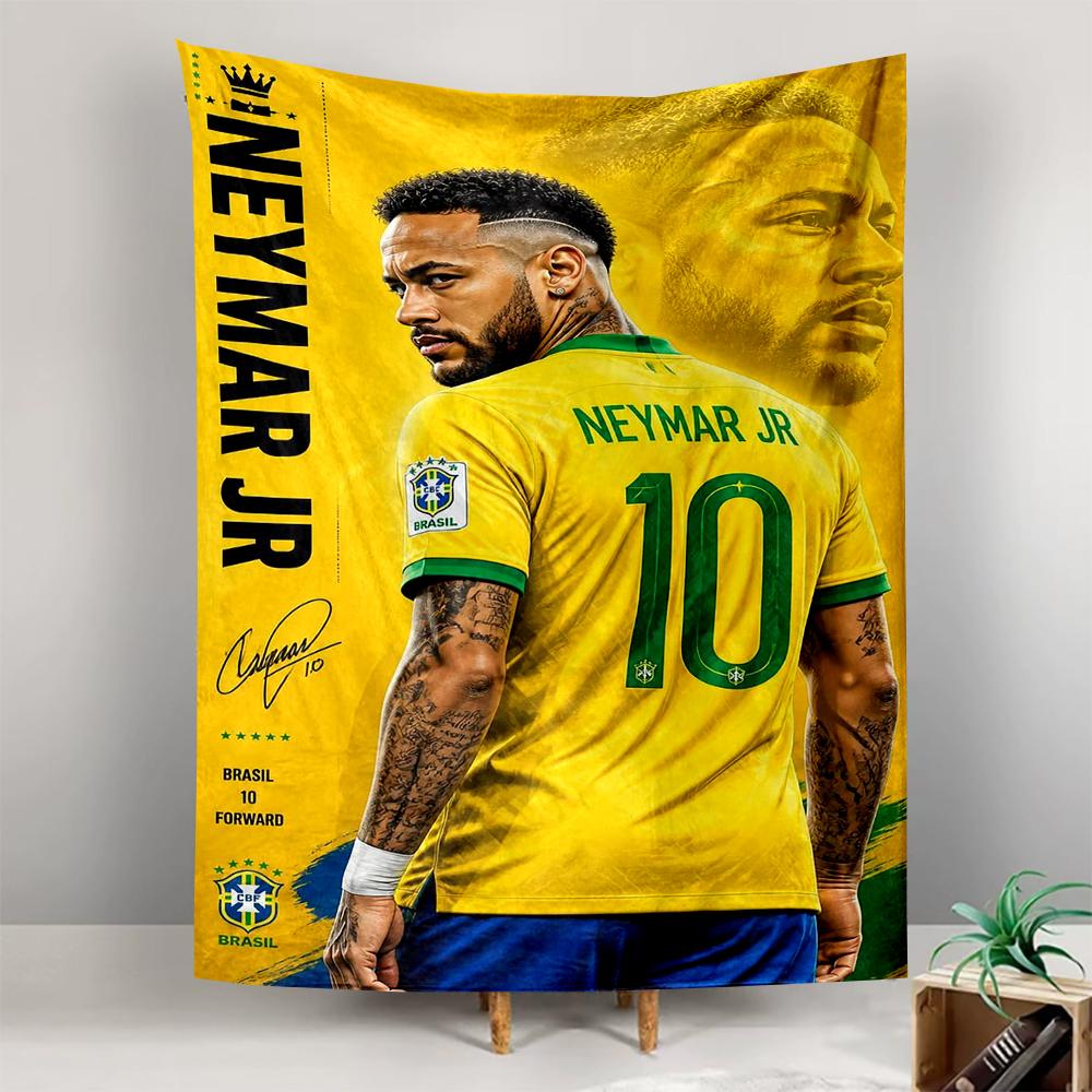 Wandteppich Neymar Jr Brasilianische Nationalmannschaft 10 Gelbes Trikot Rückseite Krone Fußballposter für Selecao Fußballfan Zimmerdekoration