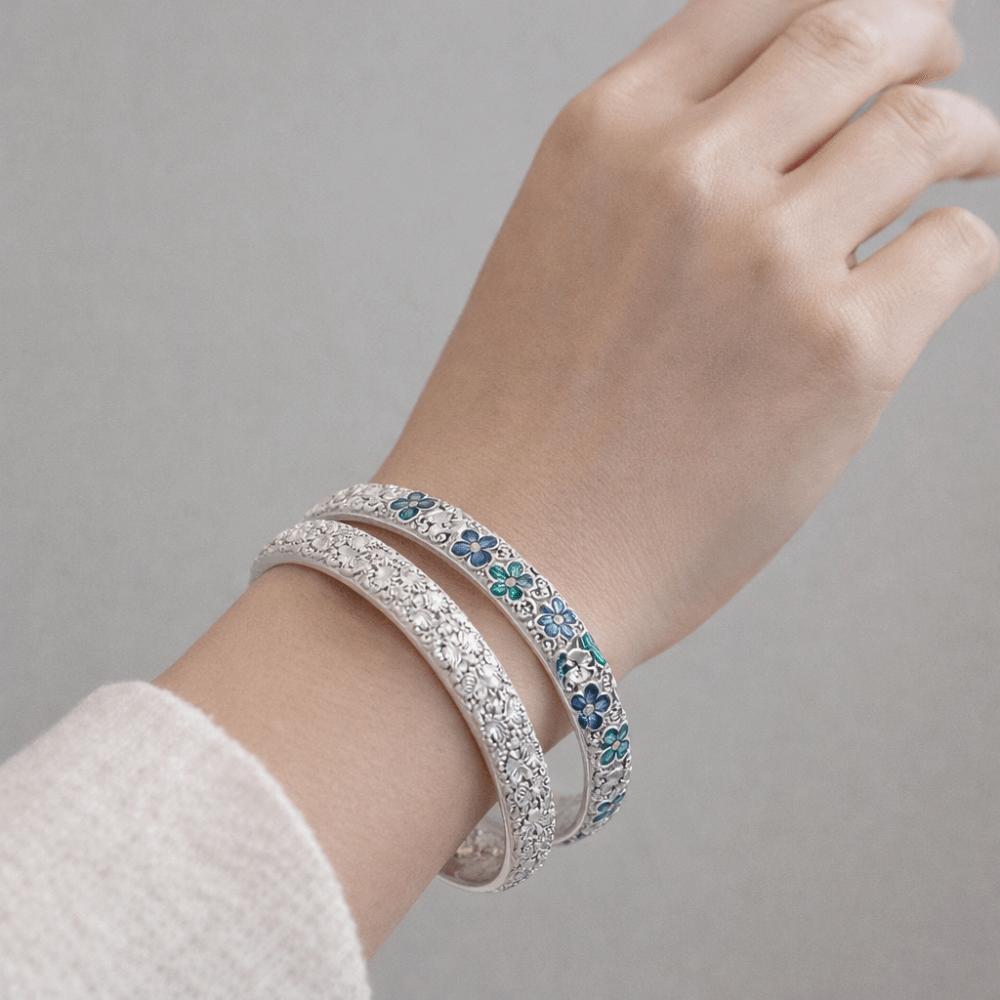 Flower Women's Hand Bracelet Traditional Cuff Bangle Handicraft Enamel Bracelet  Women