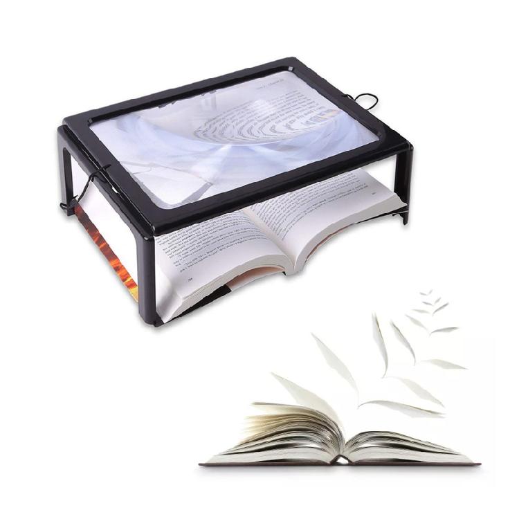 Glass Hands-Free Large Rectangular Desktop Reading Magnifying Glass with 4 LED
