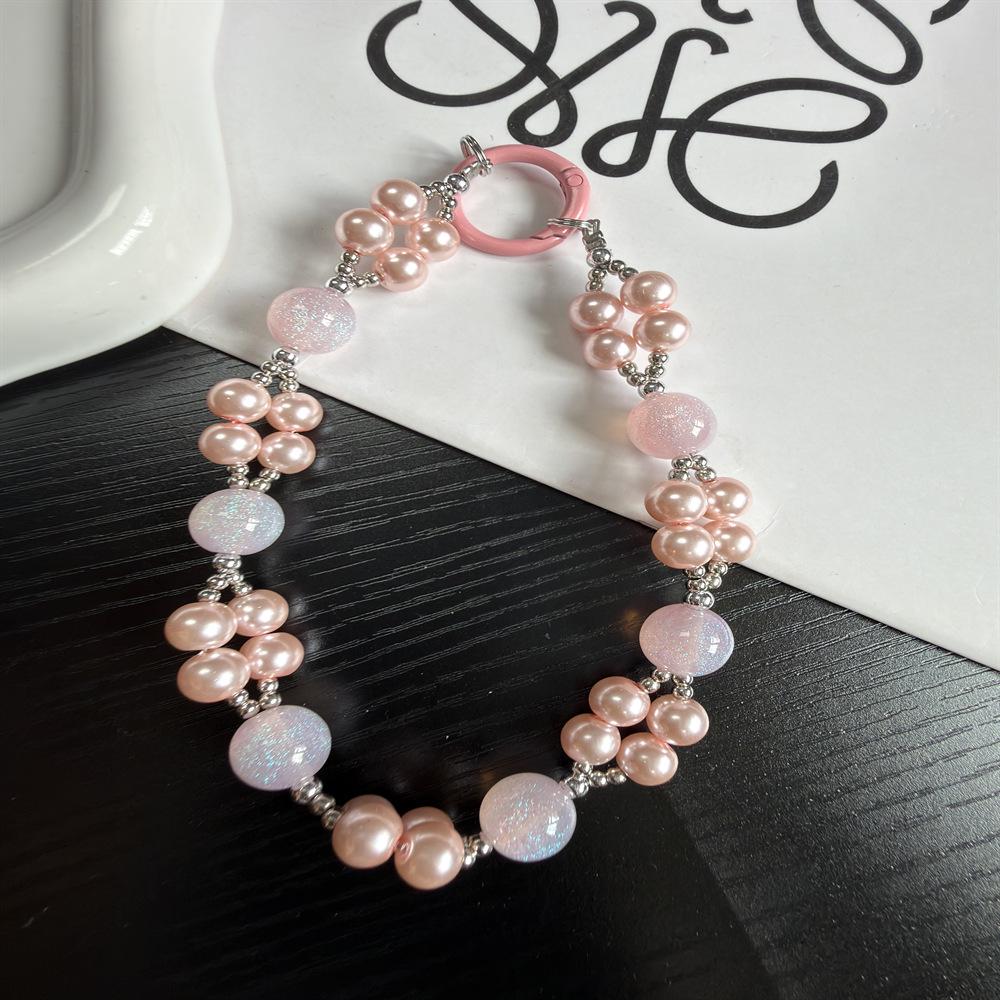 Custom Two-Tone Pearl Bead Handbag Chain & Keychain Pendant
