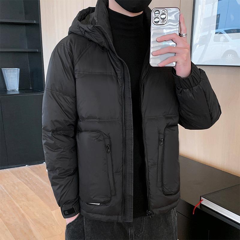 Short down jacket men's new winter thickened warm and cold-proof hooded men's white duck down jacket light and thin