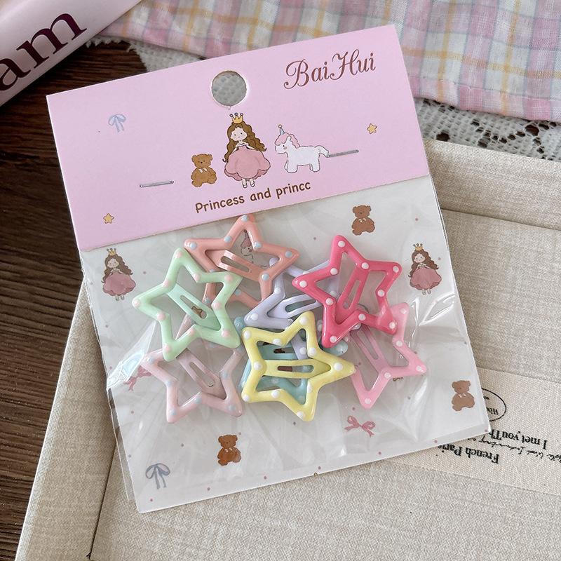 8 Pcs Sweet Candy-colored Oil-dropping Children's Versatile Star Hair Clips Bangs Hair Clips Cute Girl Bb Clips Bagged
