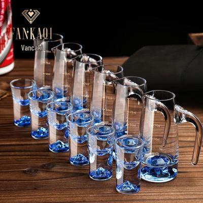 FANKAQI Modrá ledová hora Křišťálová karafa na Baijiu a sada sklenic