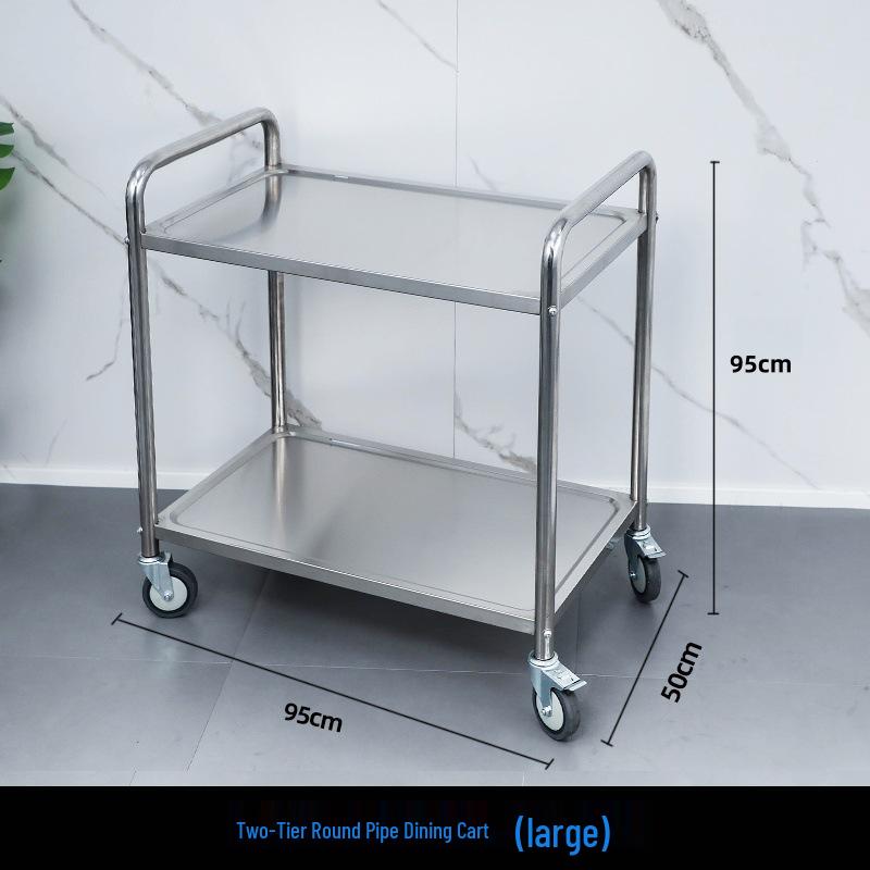 Three-tier Stainless Steel Service Cart: Meal, Food, Beverage, and Dish Collection Trolley for Restaurants and Hotels.