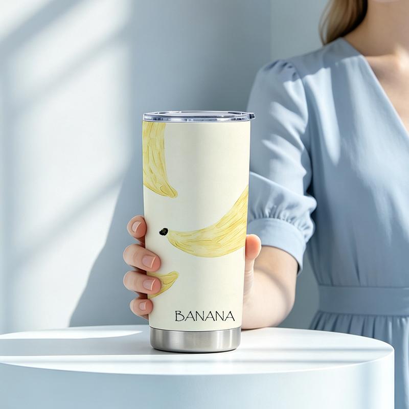 Car Tumbler 591ml(1 Random Straw Included)Banana MotifLarge Iced Cup Commuter Cup Steel Straw Cup 591ml Car Tumbler