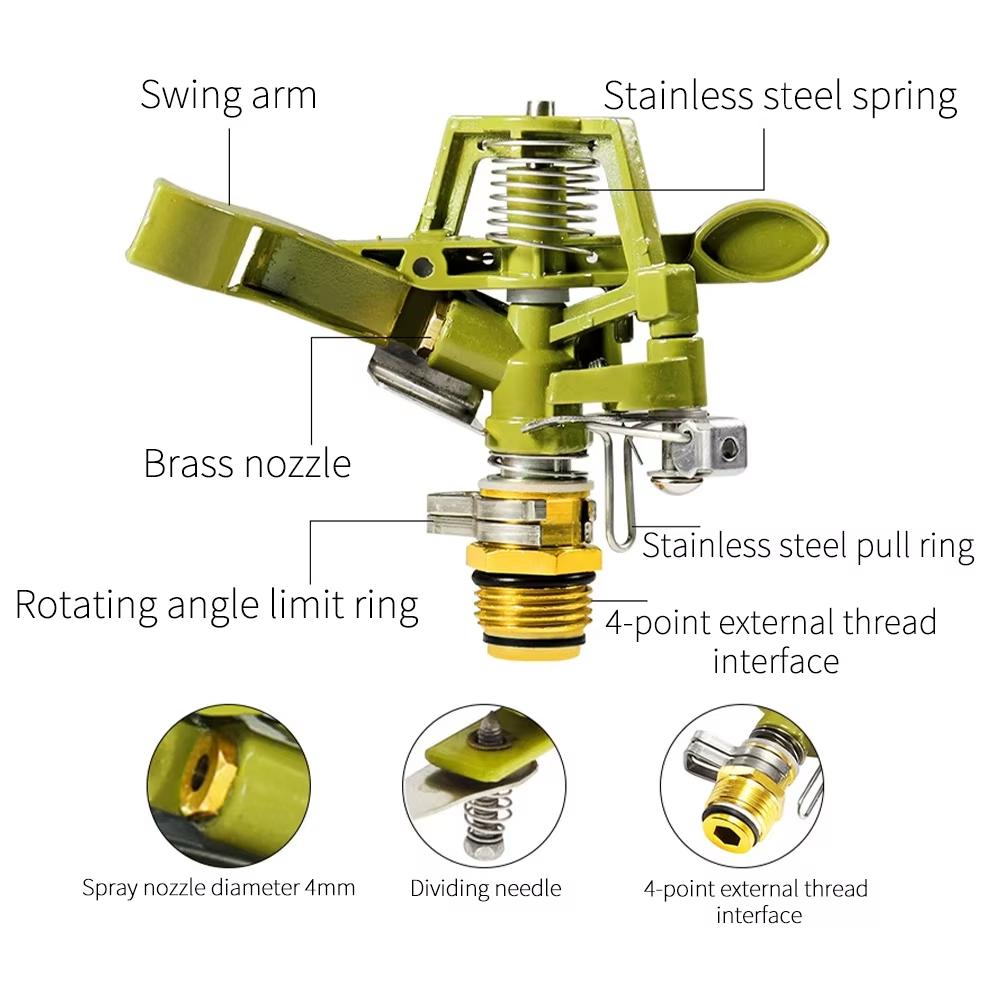 4-Point Zinc Alloy Adjustable Rocker Arm Sprinkler Head 360-Degree Rotating Lawn Irrigation Garden Sprinkle System