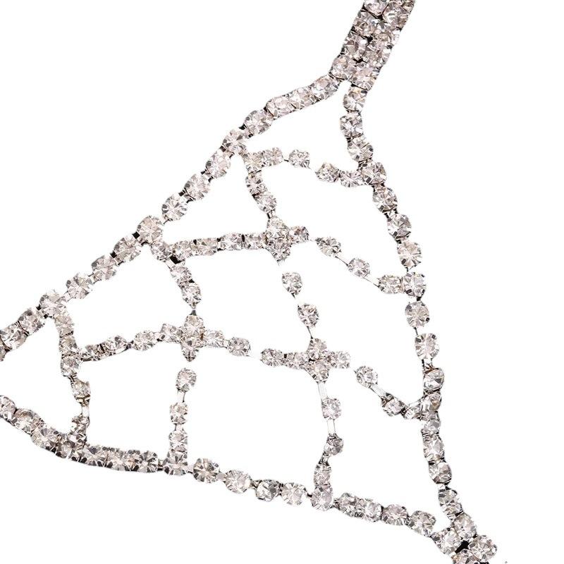 Sexy Strass-Netz-Ketten-Tanga-Slips für Damen Einfacher Strand-Nachtclub-Kristall-Tanga Unterwäsche Taille Körperketten Schmuck