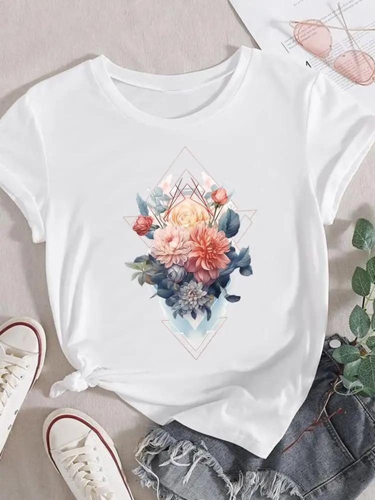 Mode T-Shirt Damen Weiblich Damen Kurzarm Kleidung 90er Trend Blume Süß Grafik T-Shirt Druck Oberteil Kleidung Tee