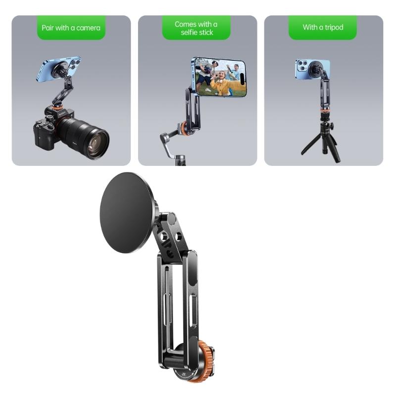 Rotatable Camera Phone Holder Cold Shoe Mount 1/4 Threaded Base For Smartphones Double Joint Adjustment System