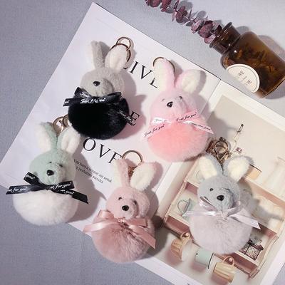 Chaveiro de pelúcia de coelho de pelúcia, boneco peludo, pompom, coelho de pelúcia, chaveiro, bolsa, pingente, coelho de pelúcia kawaii, mulheres, meninas