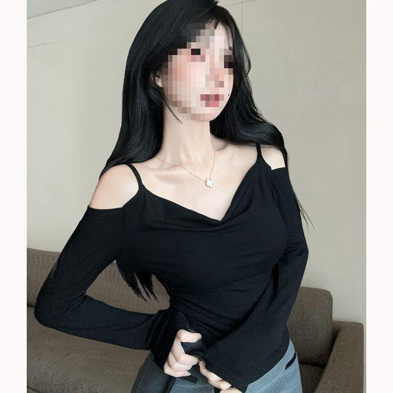 Plain Fabric Vneck Long Sleeve Tshirt With Embroidery For Women